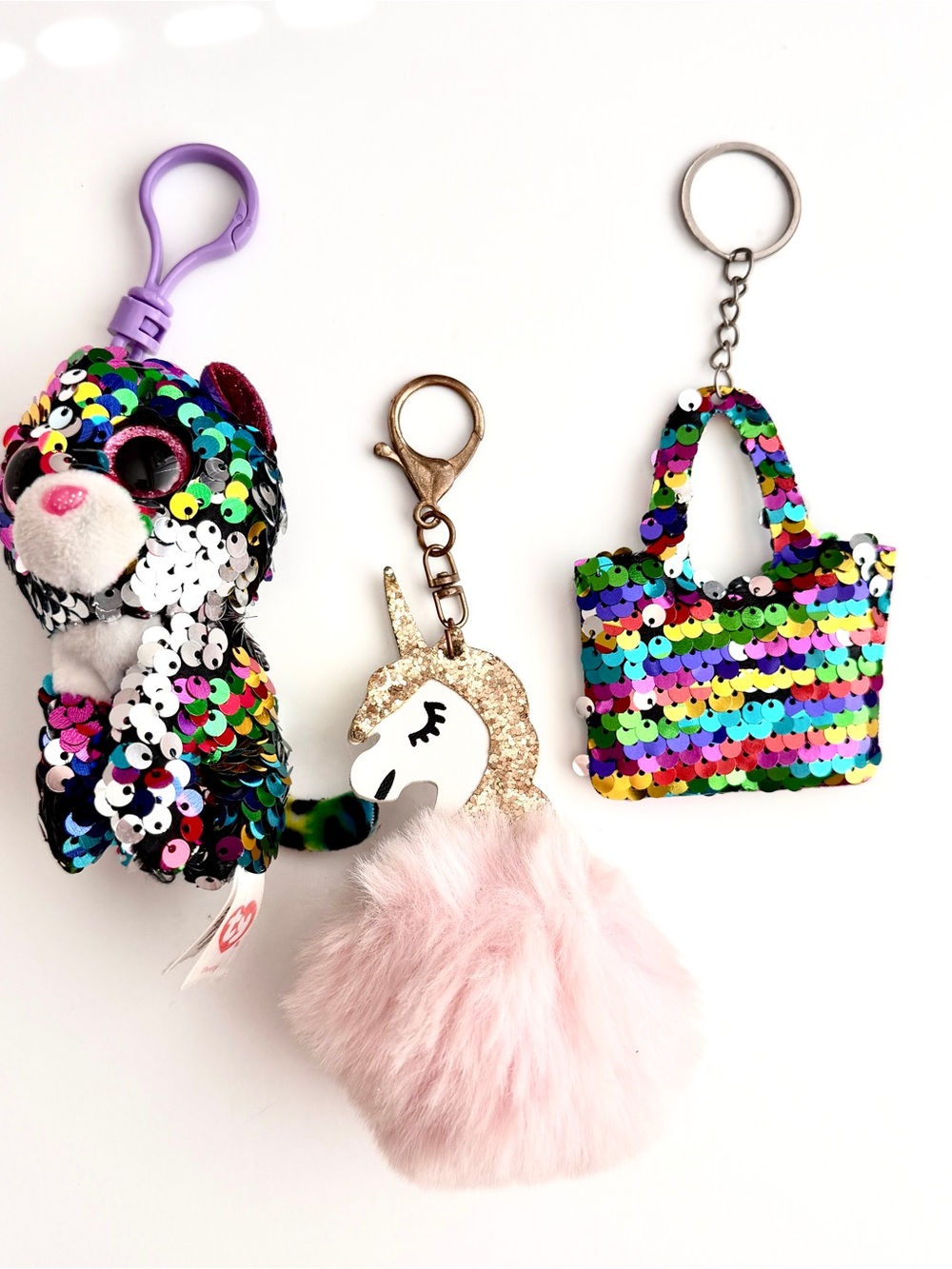 💥5/$15 Lot of 3 Sequined Keychains